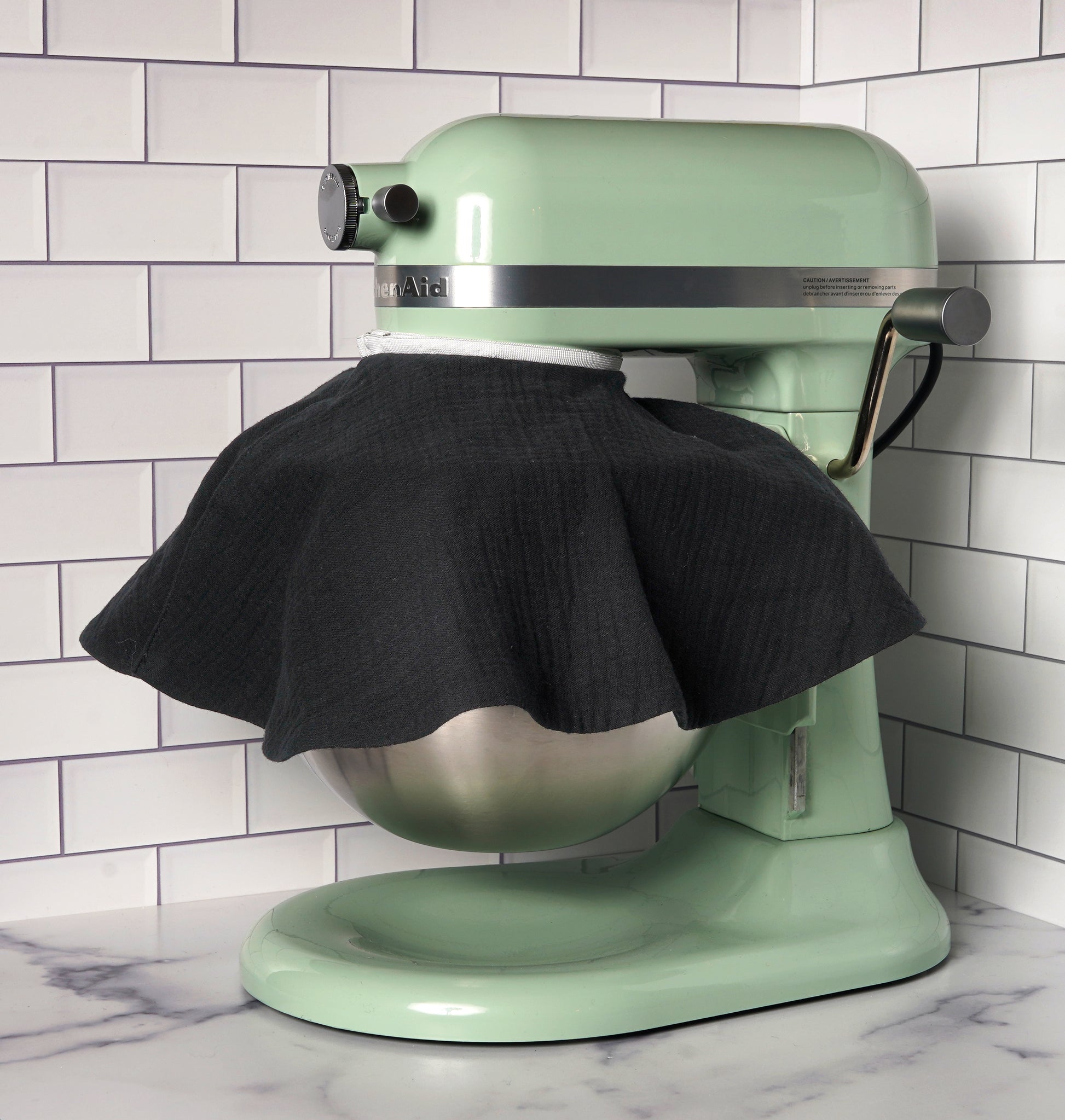 Fabric splash guard for KitchenAid lift stand mixer in poppy seed 