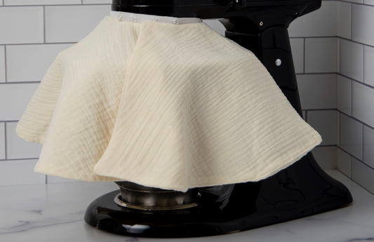 Fabric splash guard for KitchenAid stand mixer in vanilla buttercream